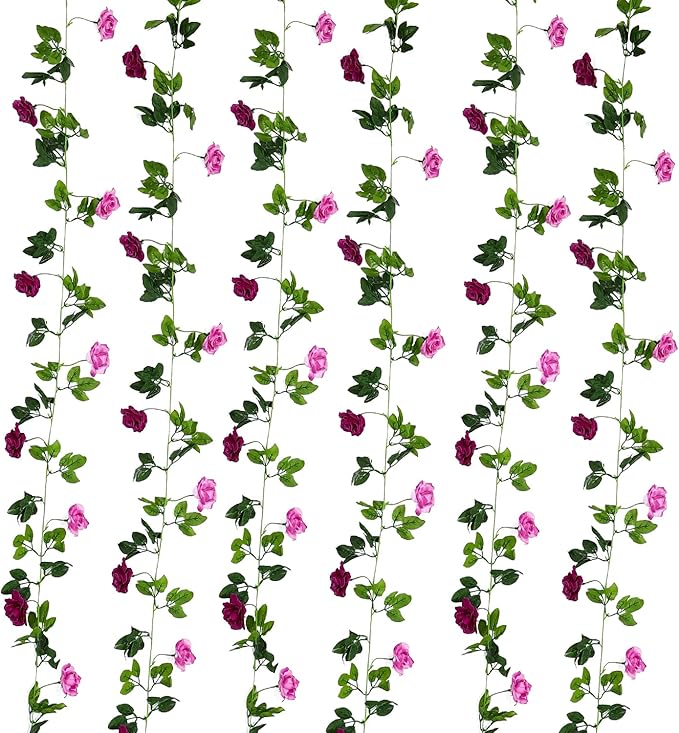 JUSTOYOU 2 Pack Fake Rose Garland, Artificial Rose Vines Flowers Hanging Silk - Image 7