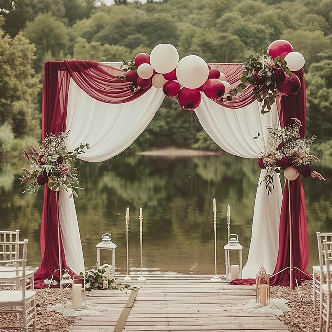 Wokceer Wedding Arch Draping 2 Panels 28.7" x 20FT Burgundy Sheer Fabric - Image 6