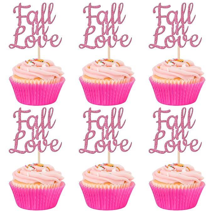 24 PCS Fall in Love Cupcake Toppers Glitter Fall Theme Party Cupcake Picks by ZHUOWEISM