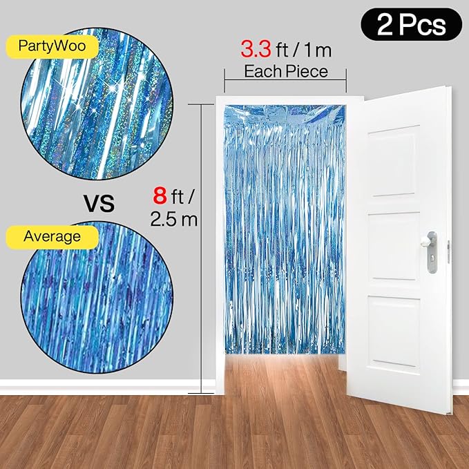 PartyWoo Foil Fringe Curtains Blue, Fringe Backdrop, Tinsel Backdrop, Tinsel - Image 6