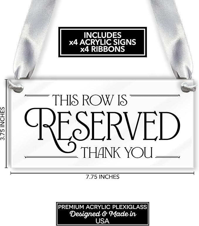 4 pcs Reserved Row Signs for Wedding, Acrylic Reserved Signs for Wedding Decor - Image 2