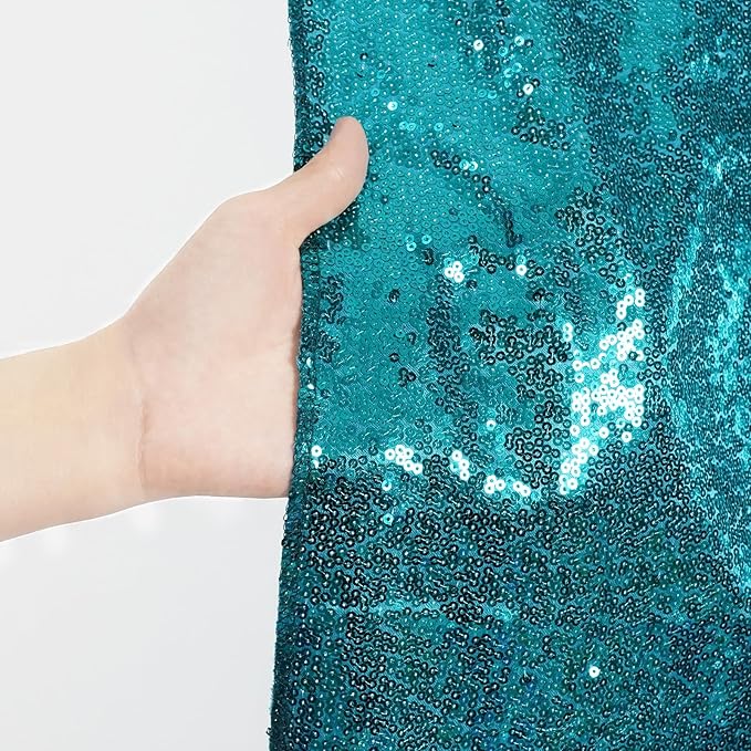 Poise3EHome 8Ft x 8Ft Teal Sequin Backdrop Curtain, Glitter Thick Satin Sequin - Image 4