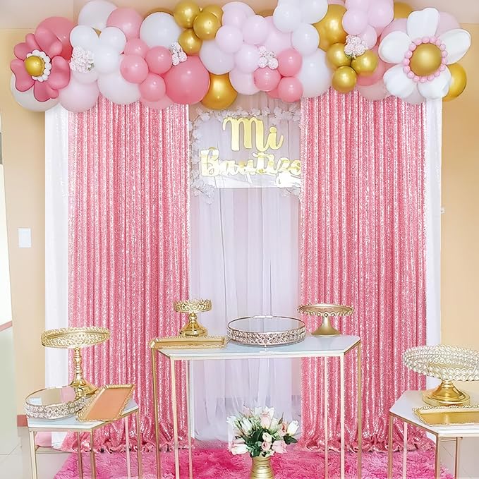 Blush Pink Sequin Backdrop 2 Panels 2FTx8FT Glitter Backdrop Curtain - Image 8
