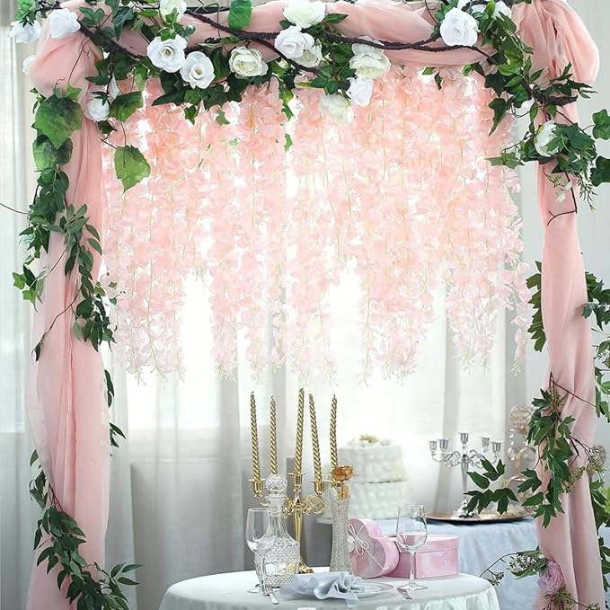 24 Pack Light Pink Wisteria Hanging Flowers Garland, 3.77 Feet Artificial - Image 5