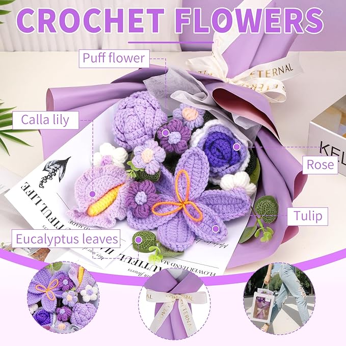 Crochet Flowers Bouquet, Handmade Knitting Crochet Flowers, Tulips Flower and - Image 5