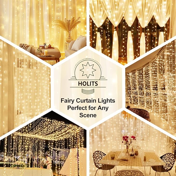 Fairy Curtain Lights Upgraded Tangle-Free Warm White USB Plug in 8 Modes String - Image 6