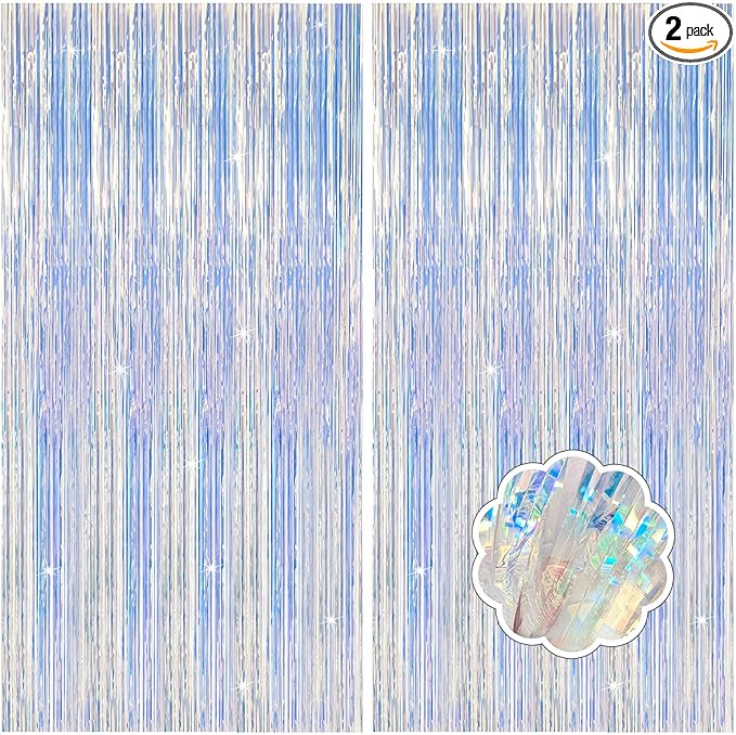 2 Pack Iridescent Party Decorations Foil Fringe Tinsel Backdrop Glitter by Unknown