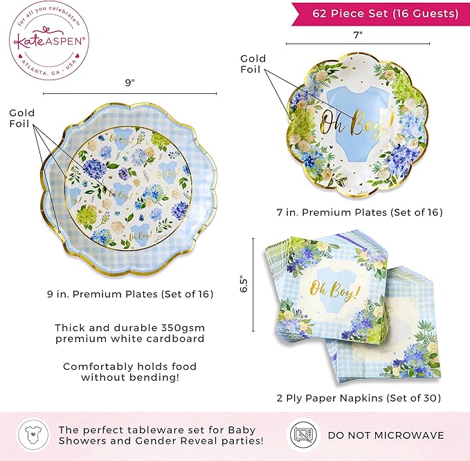 Kate Aspen Baby Shower Onesie Blue Floral & Gingham Tableware Set - Image 6