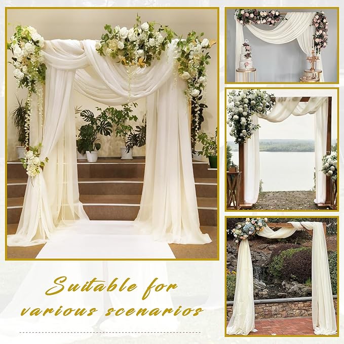 Wedding Arch Draping Fabric 8 Panels 20Ft Length x 28" Width Ivory Arch Drapes - Image 7