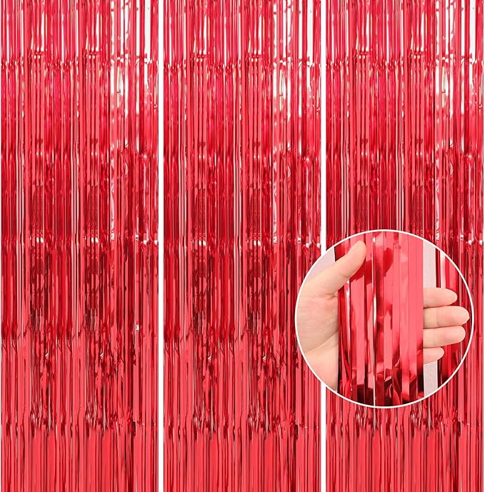 Crosize 2 Pack 3.3 x 9.9 ft Red Foil Fringe Curtains Party Decorations by Crosize