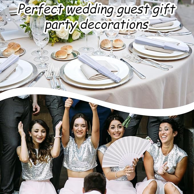 Wenqik 80 Pcs Wedding Folding Hand Fans Bulk Silk Fabric Chinese Handheld - Image 4