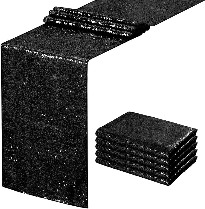 Sequin Table Runners 5 Pieces Black Table Runners 12x72 Inch Glitter Dining by SoarDream