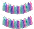 Blue Purple Mint Green Pink Tissue Paper Tassel Garland, Tissue Tassel Banner by YESON