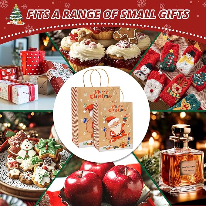 LYLIN 10Pcs Kraft Christmas Gift Bags, Christmas Tote Bags - Image 6