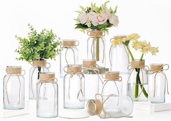 Set of 12 Vintage Glass Vases for Flowers Farmhouse Clear Glass Vases for by Houmury
