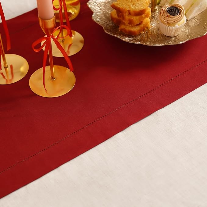 Red Table Runner 90 Inch – Cotton Linen Hemstitch Farmhouse Table Runner 14x90 - Image 5