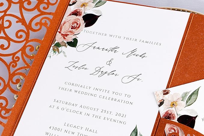 PONATIA 20 PCS Laser Cut Invitations Pockets, Terracotta Wedding Invitations - Image 6