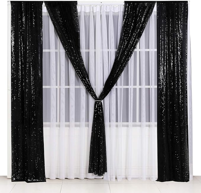 Poise3EHome 2ft x 8ft Black Sequin Photography Backdrop Curtains 2 Panels - Image 8