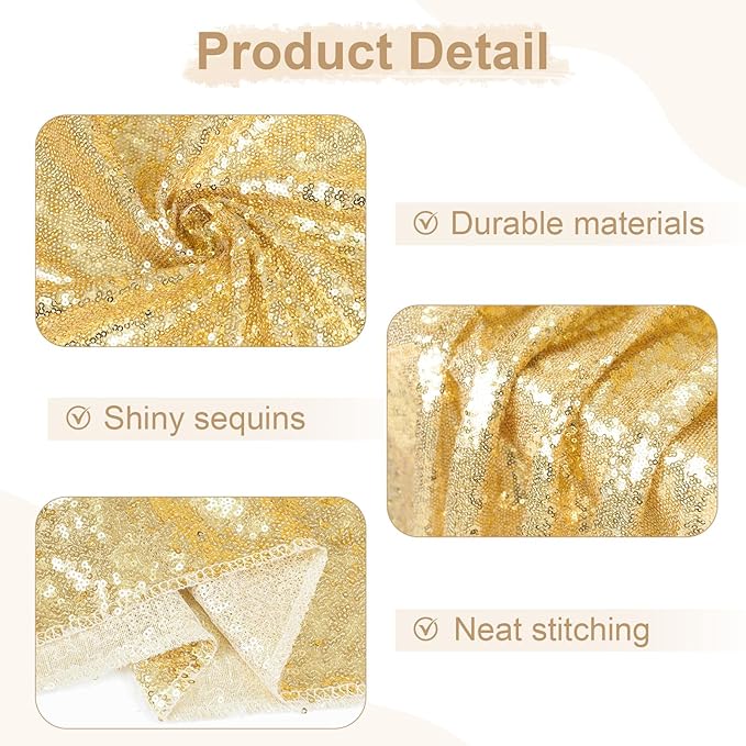 SquarePie Sequin Tablecloth 50 x 72 Inch Light Gold Glitter Table Cloth - Image 4