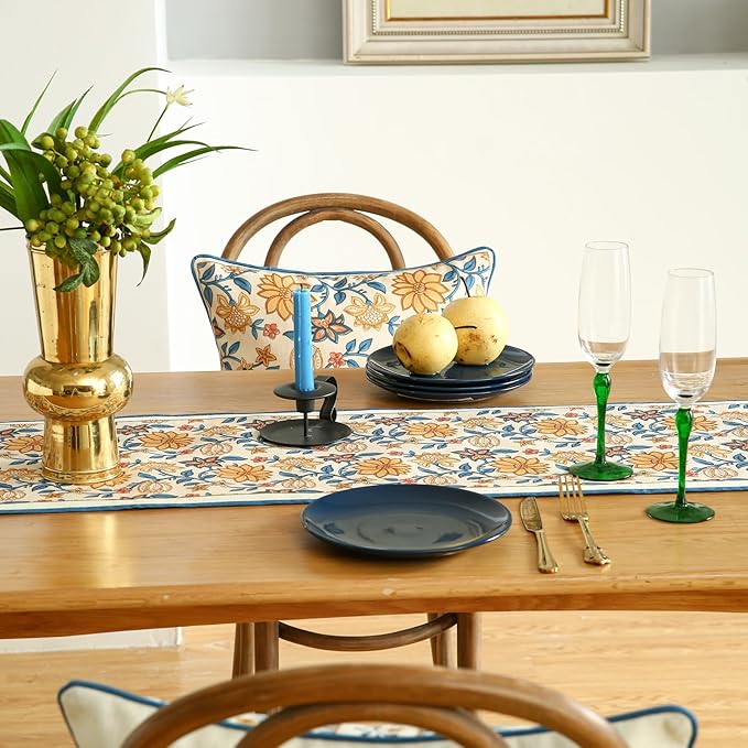 ISAENNE Designer Bohemian Elegant Linen Table Runner 71 Inches Long, Floral - Image 7