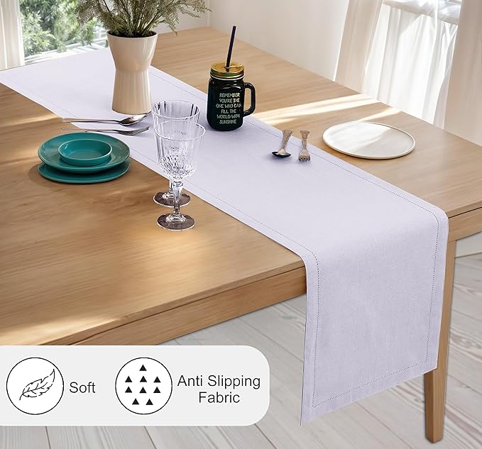 Ruvanti Linen Table Runner 72 Inches, Classic Hemstitch, Non-Slipping, Stain - Image 2