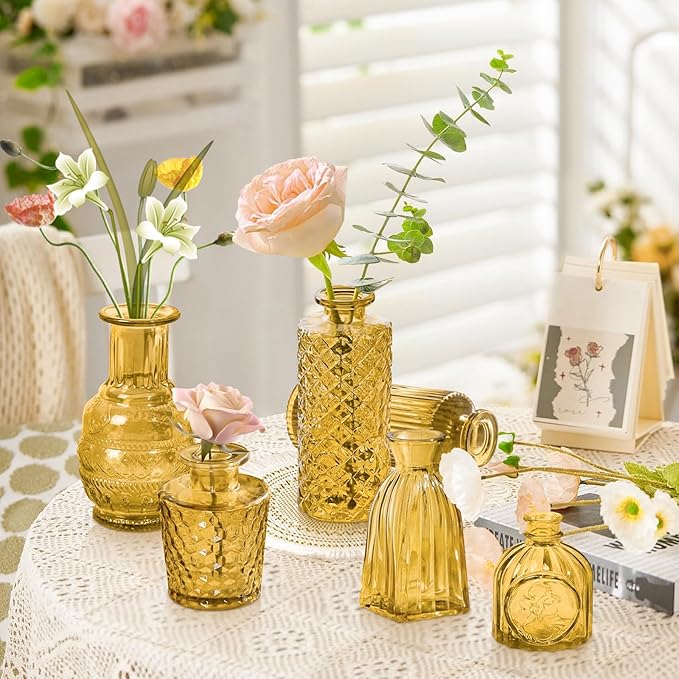 Amber Gold Glass Bud Vases Set of 24, Vintage Small Vases - Image 3