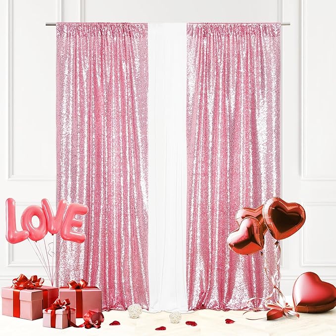 Eternal Beauty Sequin Backdrop Curtains, 2x8 Ft-2 Panels Fuchsia Pink Back Drop by EternalBeauty
