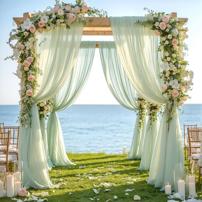 PARTISKY Wedding Arch Draping Fabric, 1 Panel 28" x 19Ft Sage Green Sheer - Image 6