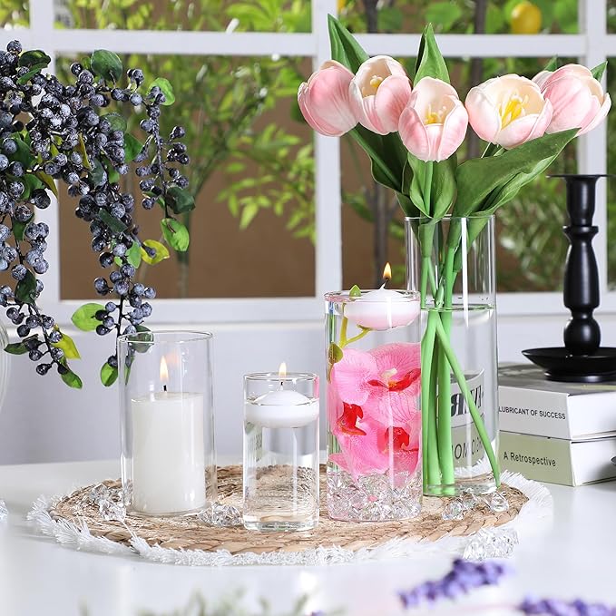 20 PCS White Floating Candles and 16 PCS Glass Vases - Image 5