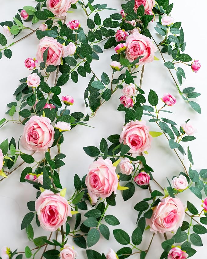 6FT Pink Flower Garland Artificial Rose Vines Hanging Floral Garland - Image 2