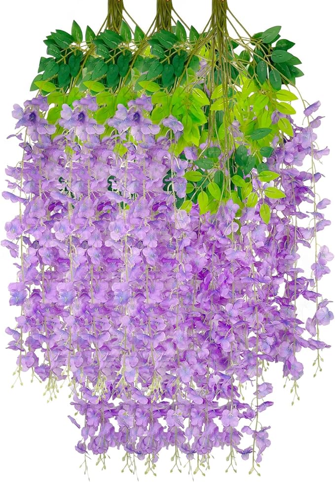 12 Pack Light Purple Wisteria Hanging Flowers Garland, 3.77 Feet Artificial by Luerbi