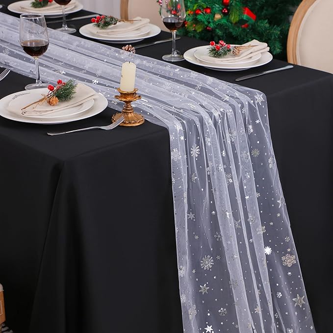 Snowkingdom 6 Pcs Christmas Snowflake Table Runners, 120 Inch Sheer Chiffon by Snowkingdom