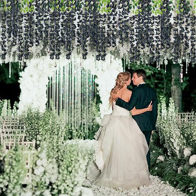 12 Pack Artificial Wisteria Hanging Flowers Fake Wisteria Flower Garland Silk - Image 5