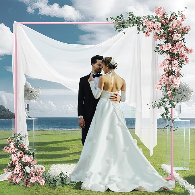 Walensee 7.9FTx6.6FT Pink Wedding Arch Backdrop Stand, Adjustable Square Metal - Image 2