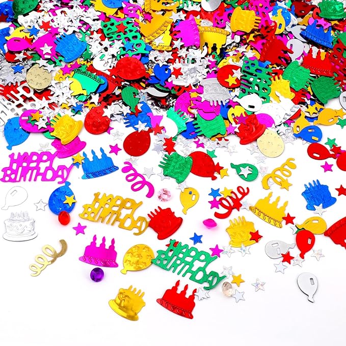 1500 Pcs Happy Birthday Glitter Confetti, Rainbow Foil Confetti Ready by Unknown