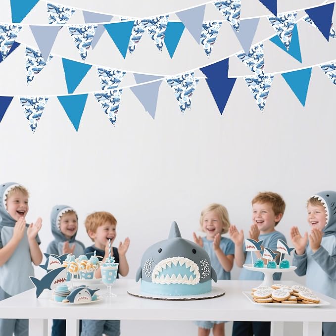 32Ft Shark Party Decorations Blue Cute Shark Triangle Flag Pennant Banner - Image 5