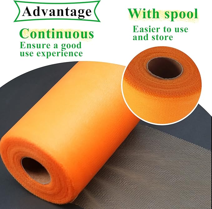 Orange Tulle Fabric Rolls 6 Inch by 100 Yards Fabric Spool Tulle Ribbon - Image 4