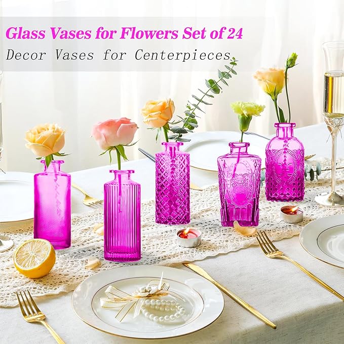 Glass Bud Vases Set of 24, Mini Glasses in Bulk, Small Flower Design - Image 5
