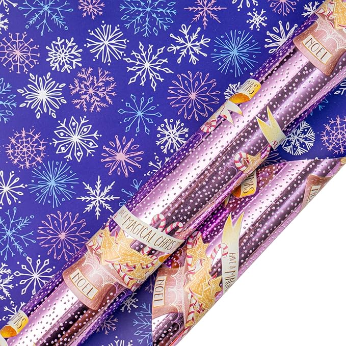 LeZakaa Christmas Purple Wrapping Paper Mini Roll, Have a Magical Christmas - Image 6