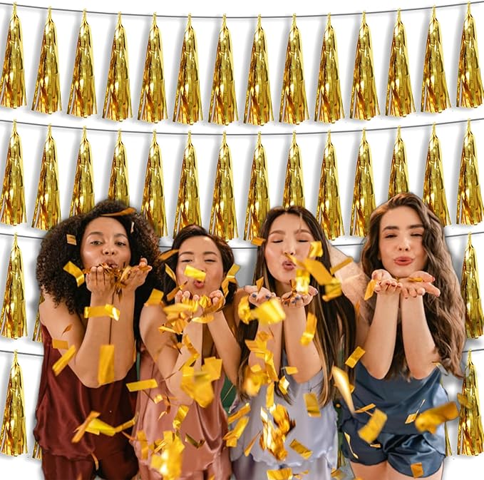 4P Gold Foil Fringe Tassel Banner Garland Metallic Tinsel Streamers Wall - Image 6