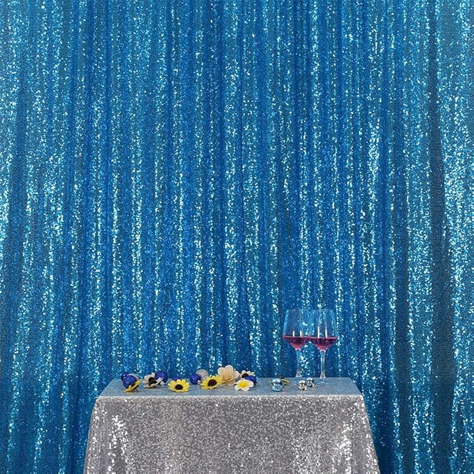 Eternal Beauty Turquoise Sequin Backdrop, 6x6 Ft Glitter Background Curtains - Image 2