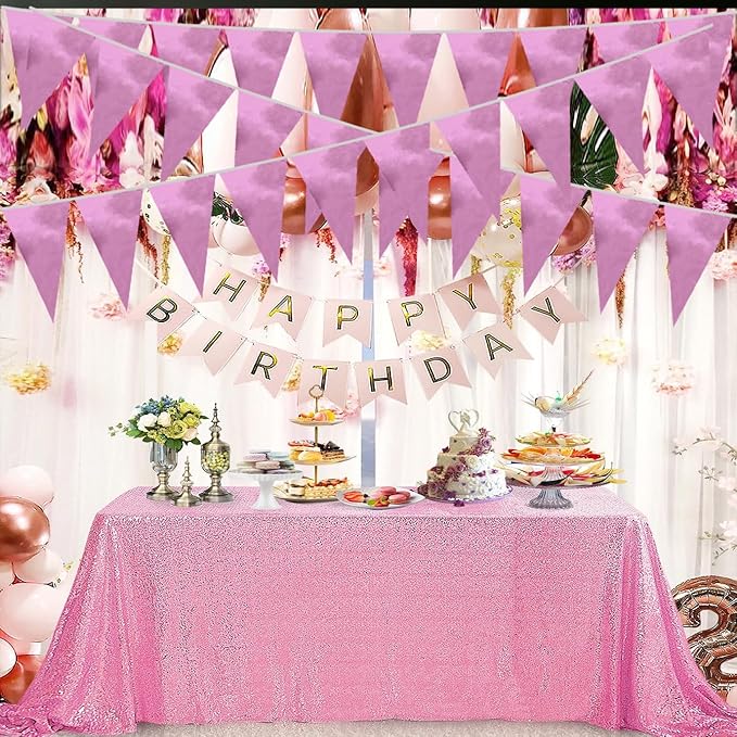 40M/130FT Pink Triangle Pennant Banner Flag Metallic Fabric Bunting Garland - Image 3