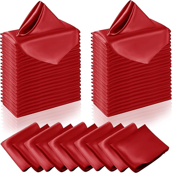 Manyshofu 50 Pieces Red Satin Napkins by Manyshofu