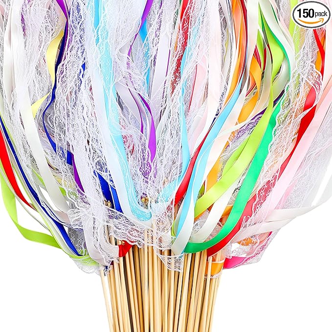 Taiyin 150 Pcs Lace Ribbon Stick Wands Wedding Wand Streamers by Taiyin