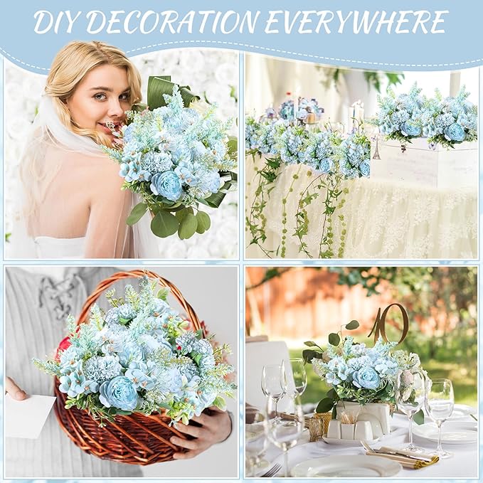 Zeyune 8 Pcs Wedding Silk Flowers Fake Silk Flowers Faux Bouquet Hydrangea - Image 5