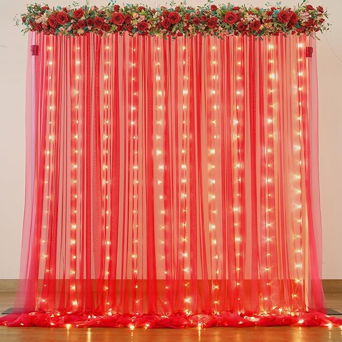 Red Tulle Backdrop Curtain by Suppromo