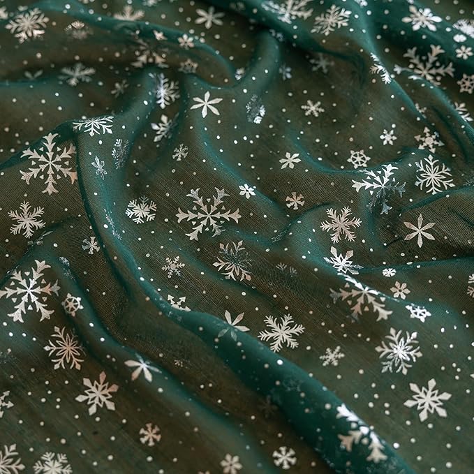 Silvery Snowflake Metallic Print Tulle Christmas Table Runner, Seasonal Winter - Image 3