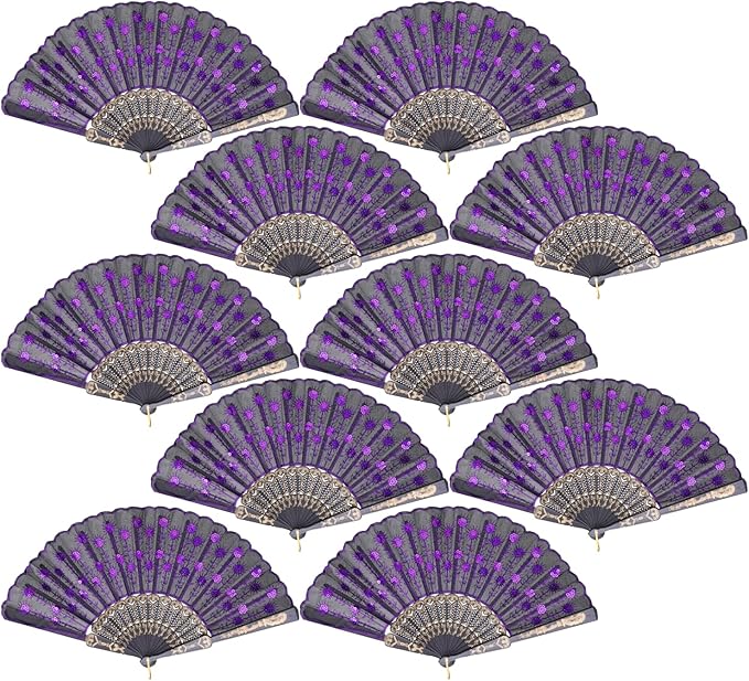 QIRMIZI 30 Pack Fabric Folding Handheld Fans, and Dancing by QIRMIZI