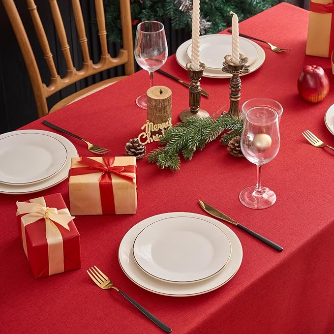 NLMUVW Red Linen Tablecloth Rectangle, Christmas Table Cloth Water Resistant - Image 6