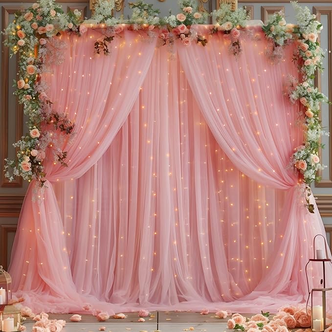 30×10ft Dusty Rose Tulle Backdrop Curtain - Image 3